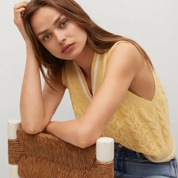 Mango Cable Knit Vest Sweater Sleeveless - Picture 4 of 4